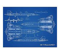 Artery8 SR-71 Blackbird Habu US Aircraft Spy Plane Blueprint Plan Art Print Canvas Premium Wall Decor Poster Mural