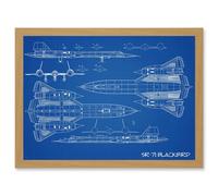 SR-71 Blackbird Habu US Airforce Aircraft Spy Plane Blueprint Plan Artwork Framed Wall Art Print A4 Artery8 Light Oak One Size