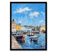 St Andrews Harbour Boats Seaside Town Painting Framed Art Print Artery8 Blue W12 inch x H16 inch