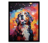 Artery8 St Bernard Dog Lover Gift Pet Portrait Colourful Artwork Painting Artwork Framed Wall Art Print A4