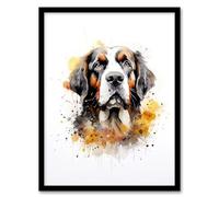 Artery8 St. Bernard Lovers Gift Watercolour Pet Portrait Painting Artwork Artwork Framed Wall Art Print A4