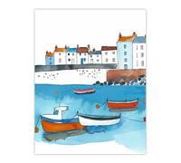 Artery8 St Ives Bay Boats Coastal Cityscape Watercolour Bathroom Toilet Extra Large XL Wall Art Poster Print
