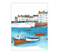 Artery8 St Ives Bay Boats Coastal Cityscape Watercolour Bathroom Toilet Extra Large XL Wall Art Poster Print