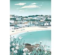 Artery8 St Ives Bay Daisies Soft Pastel Coastal Cityscape Extra Large XL Wall Art Poster Print
