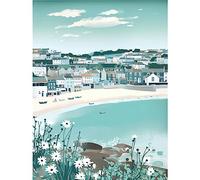 Artery8 St Ives Bay Daisies Soft Pastel Coastal Cityscape Large Wall Art Poster Print Thick Paper 18X24 Inch