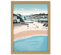 Artery8 St Ives Bay Summer Pastel Colour Coastal Cityscape Artwork Framed Wall Art Print A4