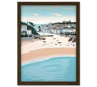 Artery8 St Ives Bay Summer Pastel Colour Coastal Cityscape Artwork Framed Wall Art Print A4