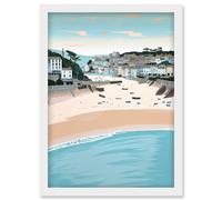 St Ives Bay Summer Pastel Colour Coastal Cityscape Artwork Framed Wall Art Print A4 Artery8 White One Size