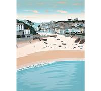 Artery8 St Ives Bay Summer Pastel Colour Coastal Cityscape Large Wall Art Poster Print Thick Paper 18X24 Inch