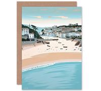 Artery8 St Ives Bay Summer Pastel Colour Coastal Cityscape Travel Birthday Sealed Greeting Card Plus Envelope Blank inside