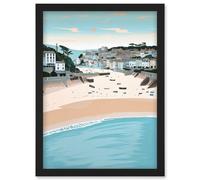 St Ives Bay Summer Pastel Colour Coastal Cityscape Artwork Framed Wall Art Print A4 Artery8 Black One Size