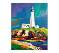 St Mary's Lighthouse Northen Lights Sky Colourful Wall Art Print Artery8 Multi W18 inch x H24 inch