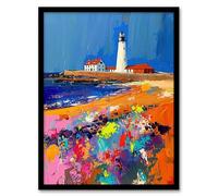Artery8 St Mary's Lighthouse Whitley Bay Palette Knife Bathroom Toilet Artwork Framed Wall Art Print A4