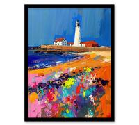 Artery8 St Mary's Lighthouse Whitley Bay Palette Knife Framed Art Print | Size: W12" x H16" Artery8 Multicolor W12" x H16"