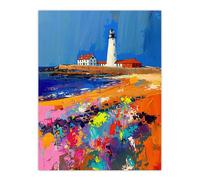 Artery8 St Mary's Lighthouse Whitley Bay Palette Knife Wall Art Print | Size: W12" x H16" Artery8 Multicolor W12" x H16"
