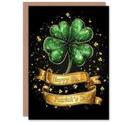 Artery8 St. Patrick's Day Card Golden Four Leaf Clover Blank Greeting Card in Green Artery8 Green