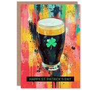 Artery8 St. Patrick's Day Card Lucky Shamrock Pint Stout Blank Greeting Card Artery8 Multicolor