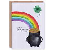 Artery8 St. Patrick's Day Card Quirky Rainbow Pot of Gold Blank Greeting Card Artery8 Multicolor