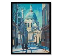 Artery8 St Paul's Cathedral London City Street Painting Framed Art Print in Blue | Size: W12" x H16" Artery8 Blue W12" x H16"