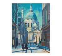 Artery8 St Paul's Cathedral London City Street Painting Wall Art Print in Blue | Size: W12" x H16" Artery8 Blue W12" x H16"