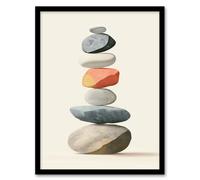 Artery8 Stacked Rock Cairn Bright Vertical Boho Design Framed Wall Art in Grey | Size: W12" x H16" Artery8 Grey W12" x H16"
