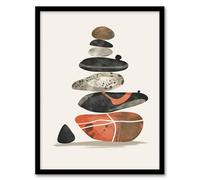 Artery8 Stacked Stones Zen Cairn Boho Vertical Living Room Artwork Framed Wall Art Print A4