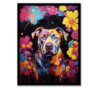 Artery8 Staffordshire Bull Terrier Dog Lover Gift Pet Portrait Vibrant Blue Orange Purple Artwork Painting Artwork Framed Wall Art Print 18X24 Inch