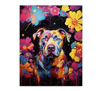 Artery8 Staffordshire Bull Terrier Dog Lover Gift Pet Portrait Vibrant Blue Orange Purple Artwork Painting Large Wall Art Poster Print Thick Paper 18X24 Inch