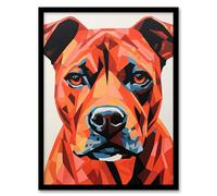 Artery8 Staffordshire Bull Terrier Golden Red Brown Geometric Artwork Painting Staffie Artwork Framed Wall Art Print A4