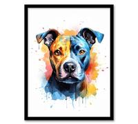 Artery8 Staffordshire Bull Terrier Staffy Lovers Gift Watercolour Pet Portrait Painting Artwork Artwork Framed Wall Art Print A4