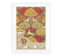 Artery8 Stag Deer Trees Pattern Vintage Floral Wall Art Print Verneuil in Green | Size: W24" x H32" Artery8 Green W24" x H32"