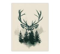 Artery8 Stag Head and Pine Trees Forest Design For Living Room Large Wall Art Poster Print Thick Paper 18X24 Inch