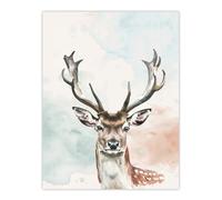 Artery8 Stag Head Portrait Modern Watercolour Pastel Wall Art Print in White | Size: W24" x H32" Artery8 White W24" x H32"