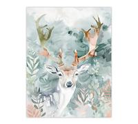 Artery8 Stag in Forest Modern Watercolour Light Nature Living Room Large Wall Art Poster Print Thick Paper 18X24 Inch