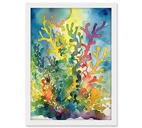 Artery8 Staghorn Coral Reef Folk Art Artwork Framed A3 Wall Art Print