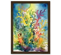 Artery8 Staghorn Coral Reef Folk Art Artwork Framed A3 Wall Art Print