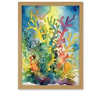Artery8 Staghorn Coral Reef Folk Art Artwork Framed A3 Wall Art Print
