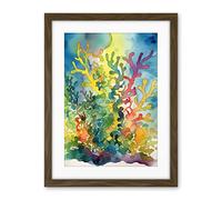 Artery8 Staghorn Coral Reef Folk Art Artwork Framed Wall Art Print 18X24 Inch