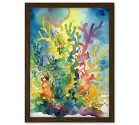 Artery8 Staghorn Coral Reef Folk Art Artwork Framed Wall Art Print A4