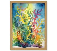 Artery8 Staghorn Coral Reef Folk Art Artwork Framed Wall Art Print A4