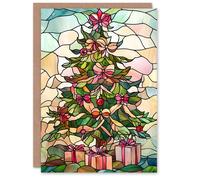 Artery8 Stained Glass Decorated Tree with Presents For Her Woman Xmas Festive Christmas Card