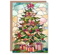 Artery8 Stained Glass Decorated Tree with Presents For Her Woman Xmas Festive Christmas Card