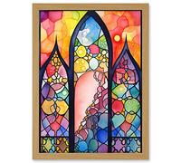 Artery8 Stained Glass Window Folk Art Abstract Artwork Framed A3 Wall Art Print