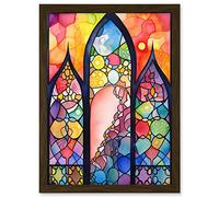Artery8 Stained Glass Window Folk Art Abstract Artwork Framed A3 Wall Art Print