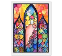 Stained Glass Window Folk Art Abstract Artwork Framed Wall Art Print A4 Artery8 White One Size