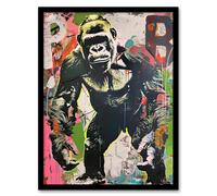 Artery8 Standing Gorilla Street Graffiti Artwork Modern Living Room Artwork Framed Wall Art Print A4