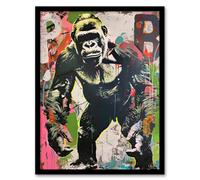 Artery8 Standing Gorilla Street Graffiti Artwork Modern Living Room Artwork Framed Wall Art Print A4