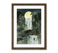 Artery8 Standing on a Waterfall Under the Moonlight Artwork Framed Wall Art Print 18X24 Inch