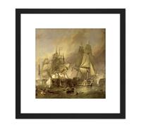 Artery8 Stanfield The Battle Of Trafalgar Painting 8X8 Inch Square Wooden Framed Wall Art Print Picture with Mount in Black Artery8 Black