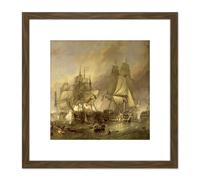 Artery8 Stanfield The Battle Of Trafalgar Painting 8X8 Inch Square Wooden Framed Wall Art Print Picture with Mount in Brown Artery8 Brown